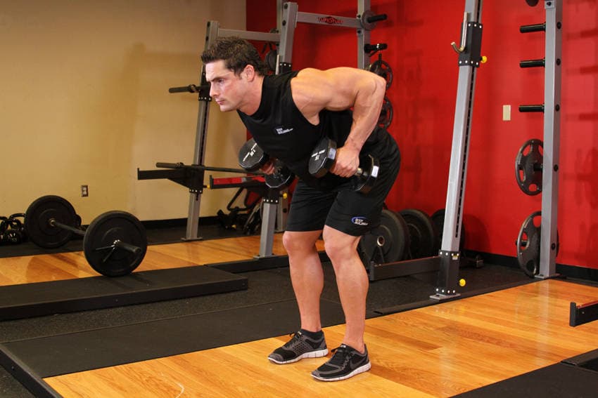 Bent-over dumbbell row, position 2