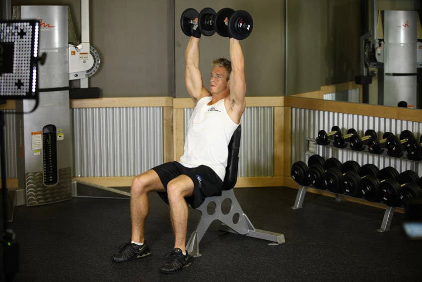 Dumbbell shoulder press, position 2